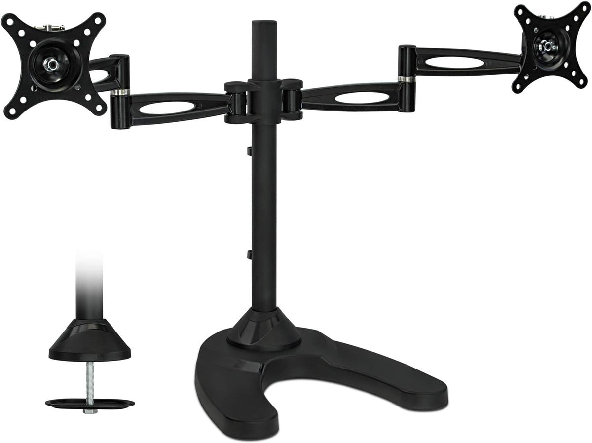Mount-It! Dual Monitor Stand for Desk, Adjustable Monitor Stand for 2 Screens up to 27", 22 lbs Each, VESA 75x75 100x100, Full Motion Arms, Free Standing Base or Grommet Mount, MI-792