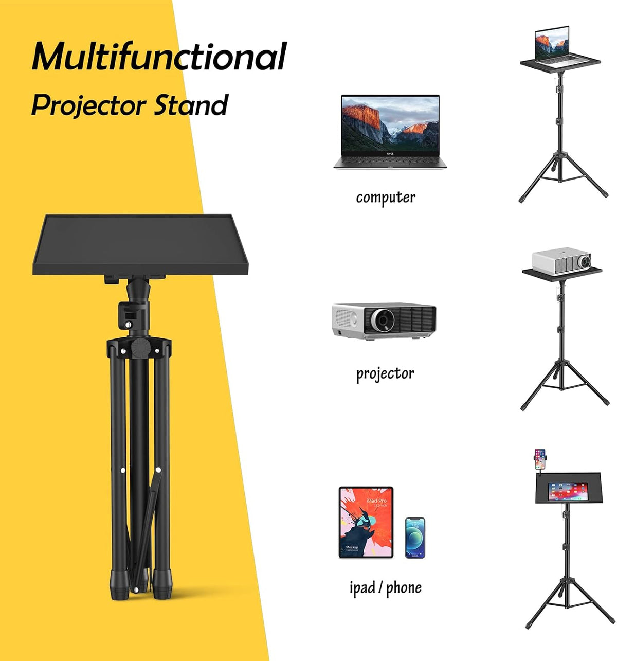 Facilife Projector Stand Tripod - Laptop Tripod Projector Stand Adjustable Height 22 to 47 Inch, Projector Tripod Stand, Tripod for Projector, Projector Stand for Outdoor Movies