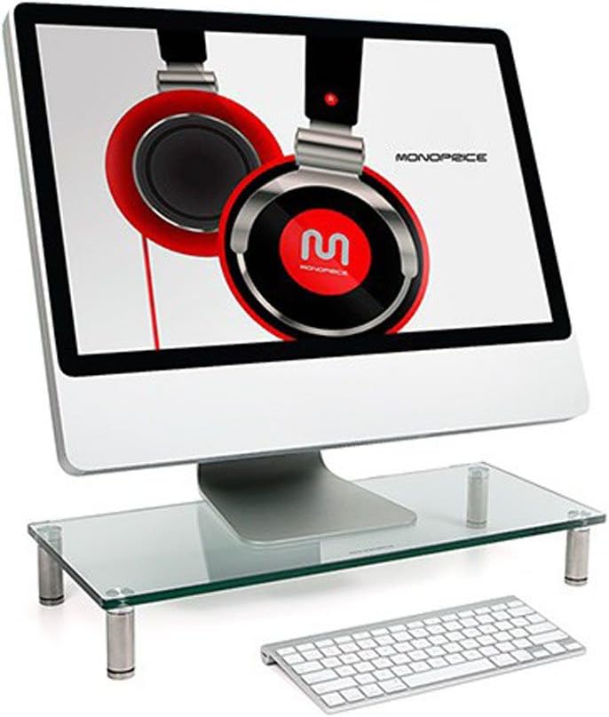 Monoprice Multimedia Desktop Stand 22 Inch x 9.5 Inch - Stand & Riser, Laptop Stand, Desktop TV Stand w/ Height Adjustable Legs - Workstream Collection, Clear