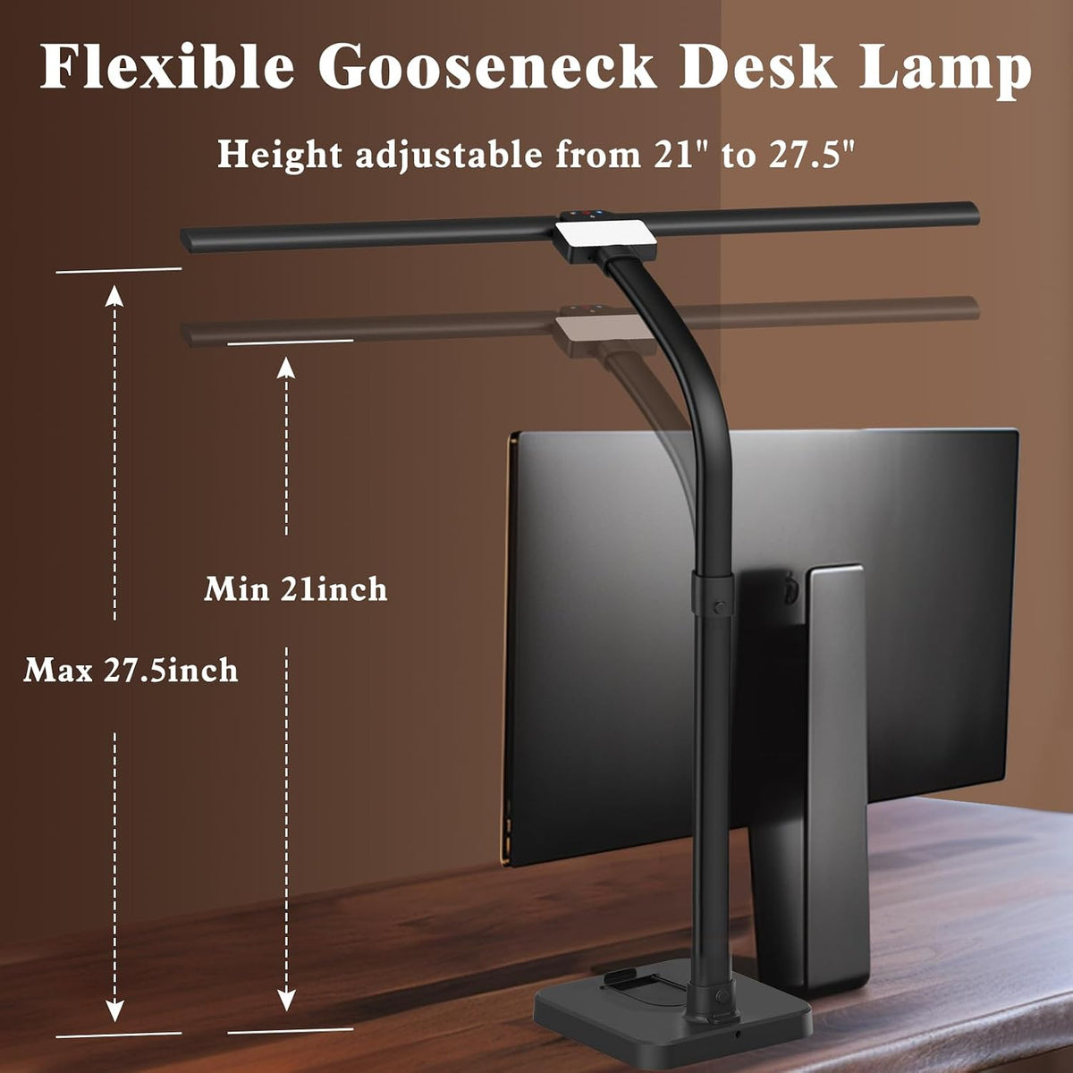 GAEFURY LED Desk Lamp for Home Office, 24W Bright Desk Lamp with Phone Holder Base - 25 Lighting Modes Eye-Caring Desk Light Adjustable Gooseneck Lamp for Workbench Drafting Reading Study