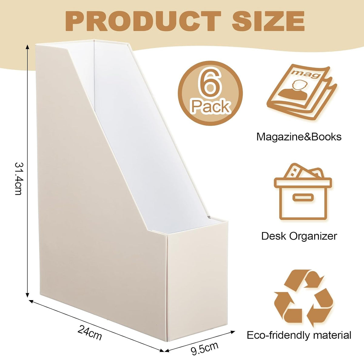 Feifeiya Magazine Holder Set of 6 Cardboard File Holder Desk, Beige