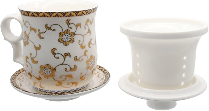 Porcelain Tea Cup with Infuser Lid and Saucer Sets
