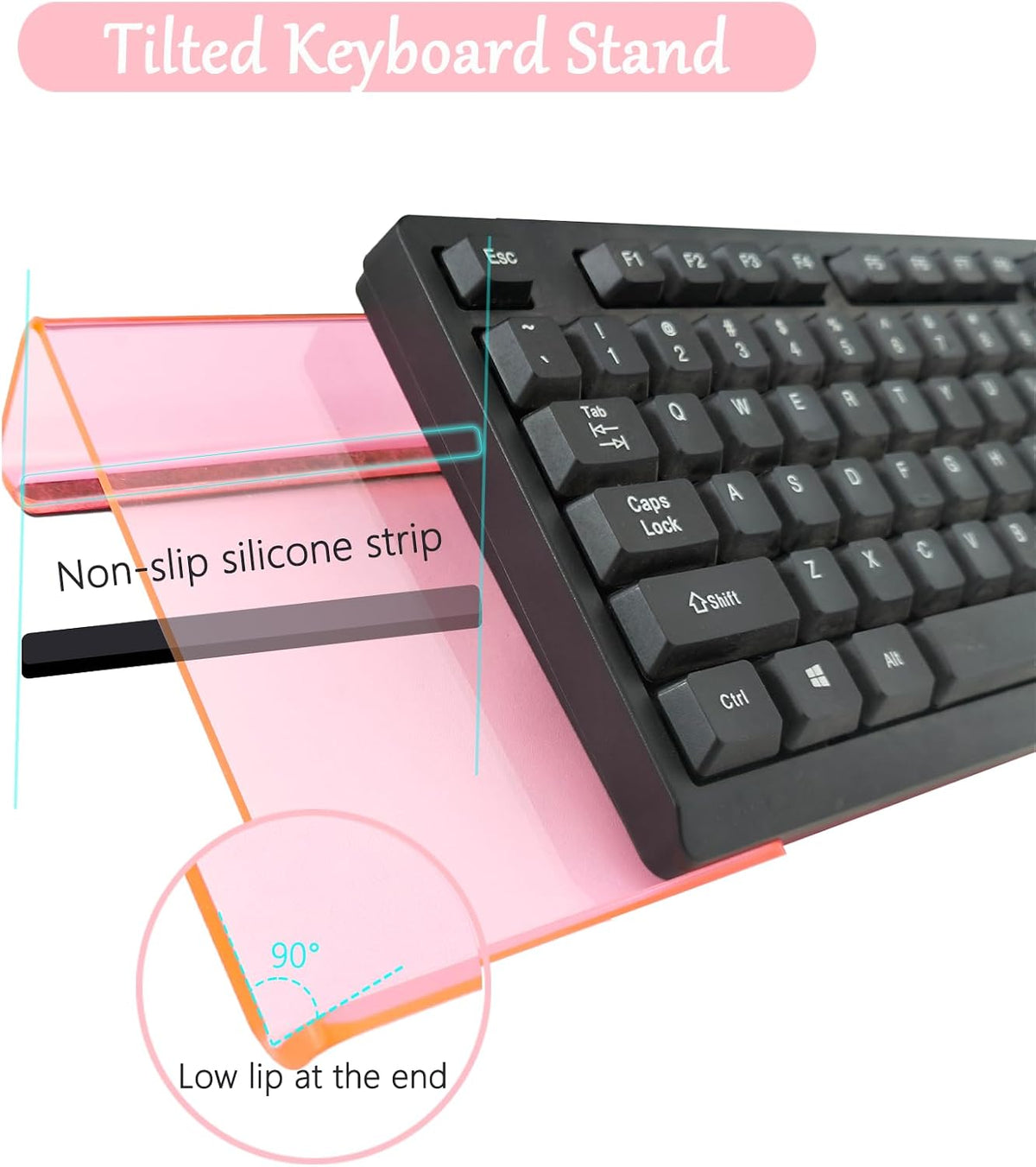 Acrylic Computer Keyboard Stand with Gel Mountain Wrist Rest Keyboard Riser with Comfortable Clear Silicone Mouse Wrist Pad Ergonomic Tilted Transparent Keyboard Holder for Desktop Office Hot Pink