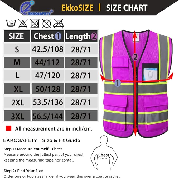 Purple Safety Vest for Men Women Reflective with 8 Pockets and Zipper Front Mesh High Visibility Vest Hi Vis Construction Work Vest,Meets ANSI/ISEA Standards(EKH1-Purple-M)