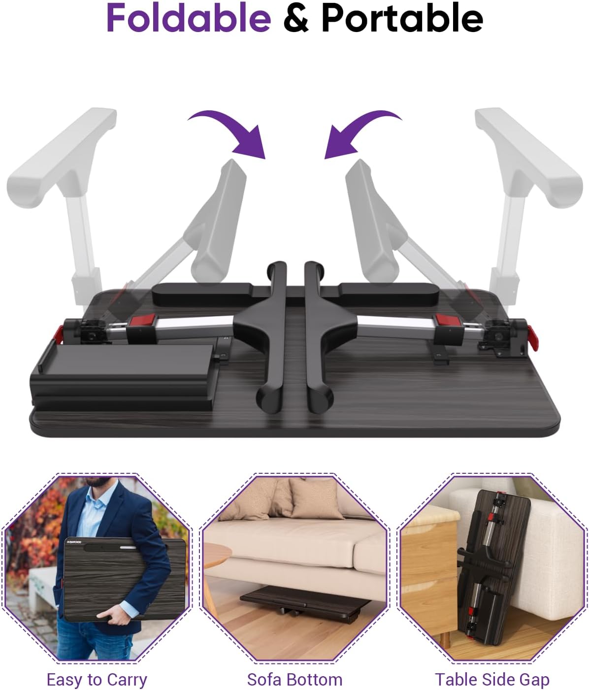 NEARPOW Laptop Bed Tray Desk with LED Desk Lamp, Foldable Couch Bed Table