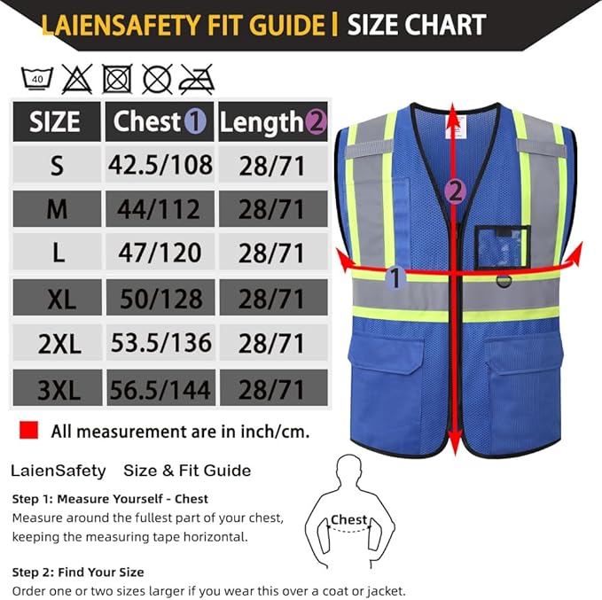 Hi Vis Reflective Safety Vest for Men Women with Multiple Pockets Mesh High Visibility Construction Work Vest,Meets ANSI/ISEA Standards(EK1-178-Blue-2XL)