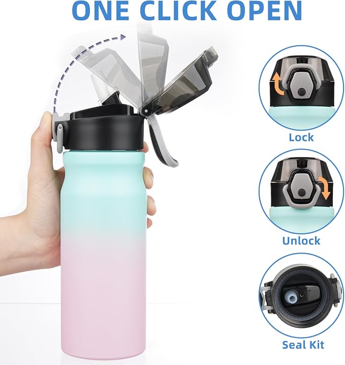 BJPKPK 18 oz Water Bottle with Straw & Handle, Insulated Stainless Flask | Leak