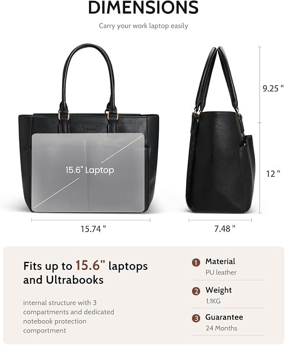 Laptop Tote Bag for Women, Leather Work Tote