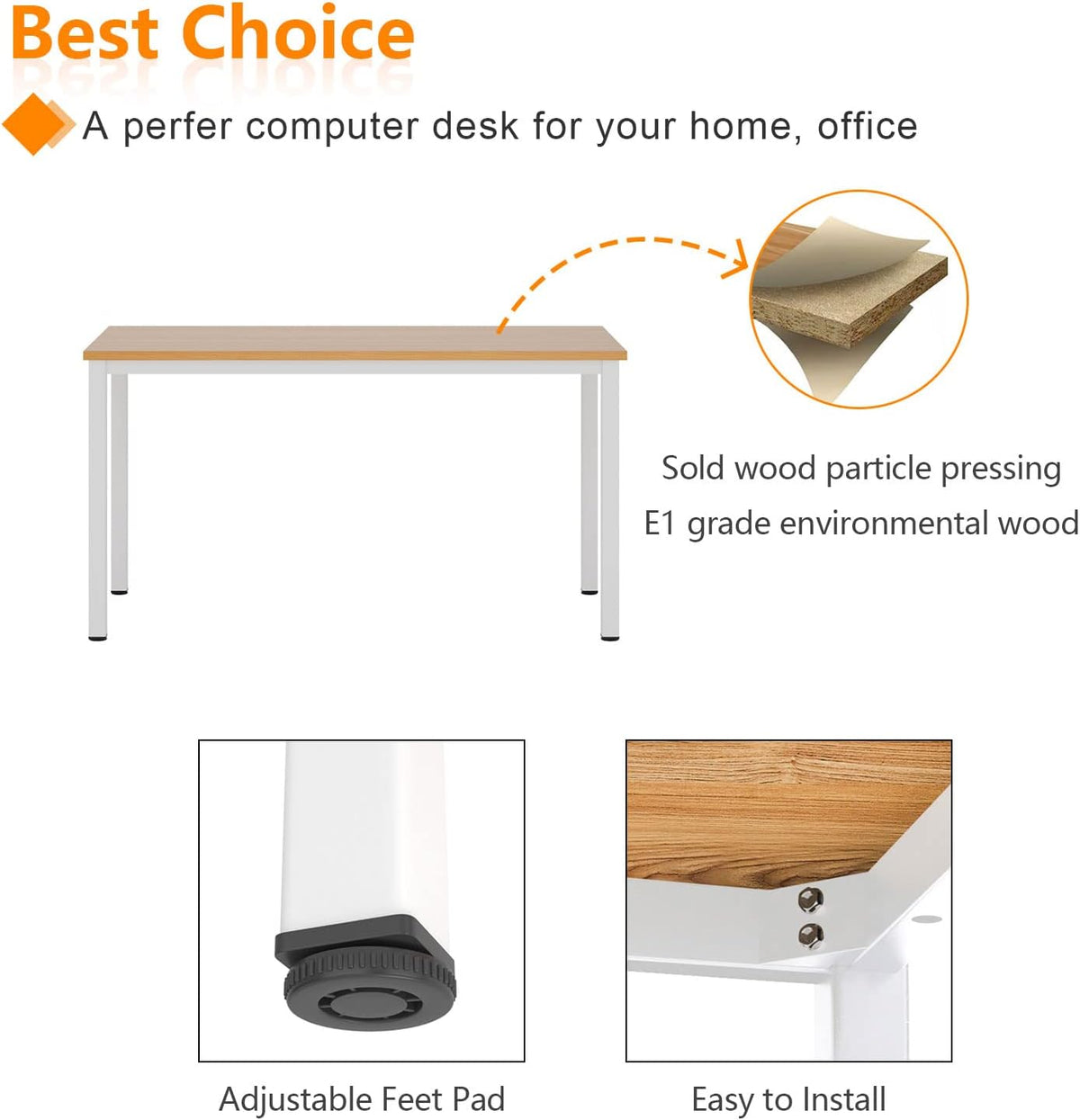Need Small Teak Computer Desk, 39.4 Inch Sturdy Writing Desk, Compact
