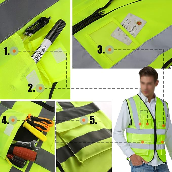 YOWESHOP High Visibility Safety Vest Custom Your Logo Protective Workwear 5 Pockets With Reflective Strips Outdoor Work Vest (Pink (S))