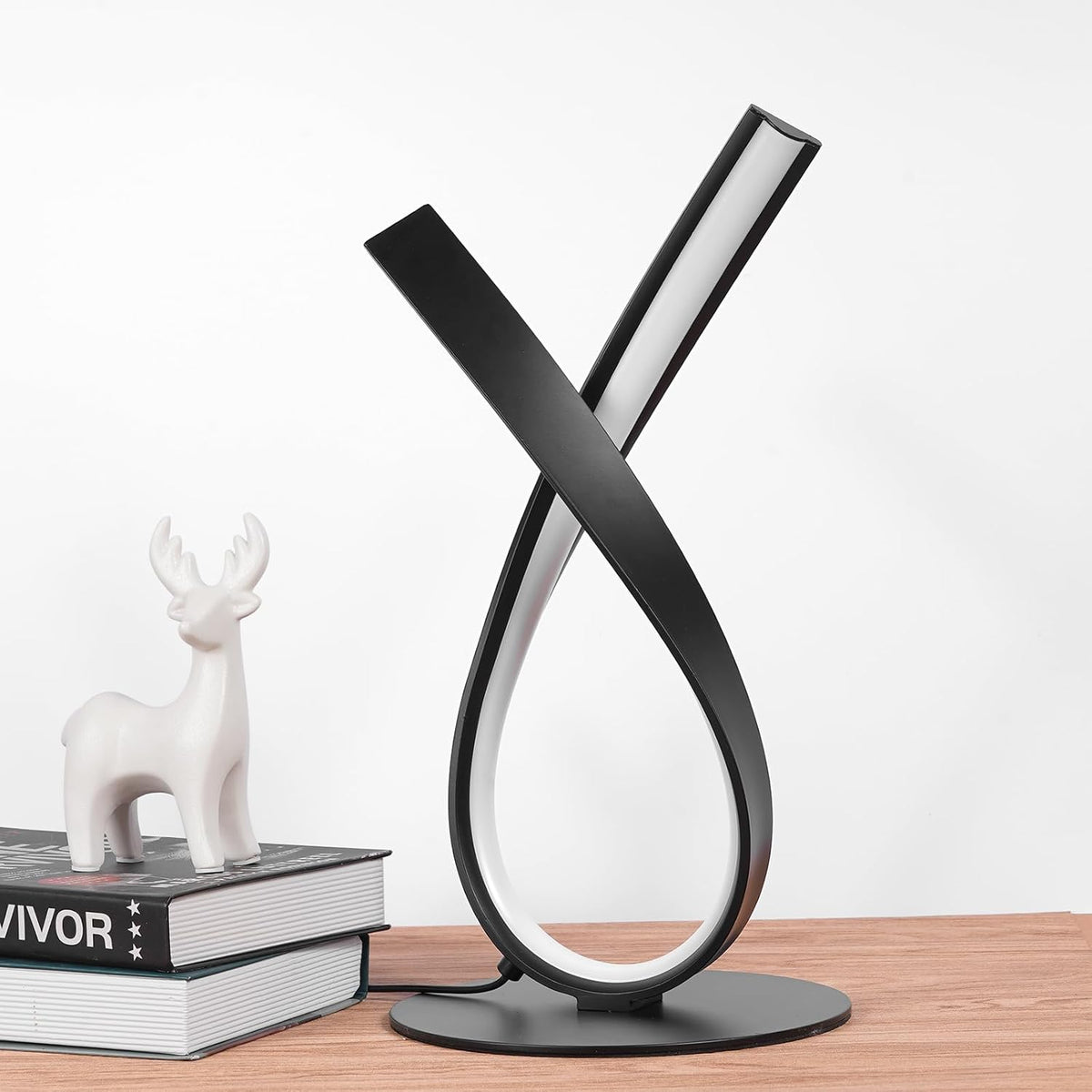 NUÜR Black Spiral LED Table Lamp, Stepless Dimmable Bedside Lamp
