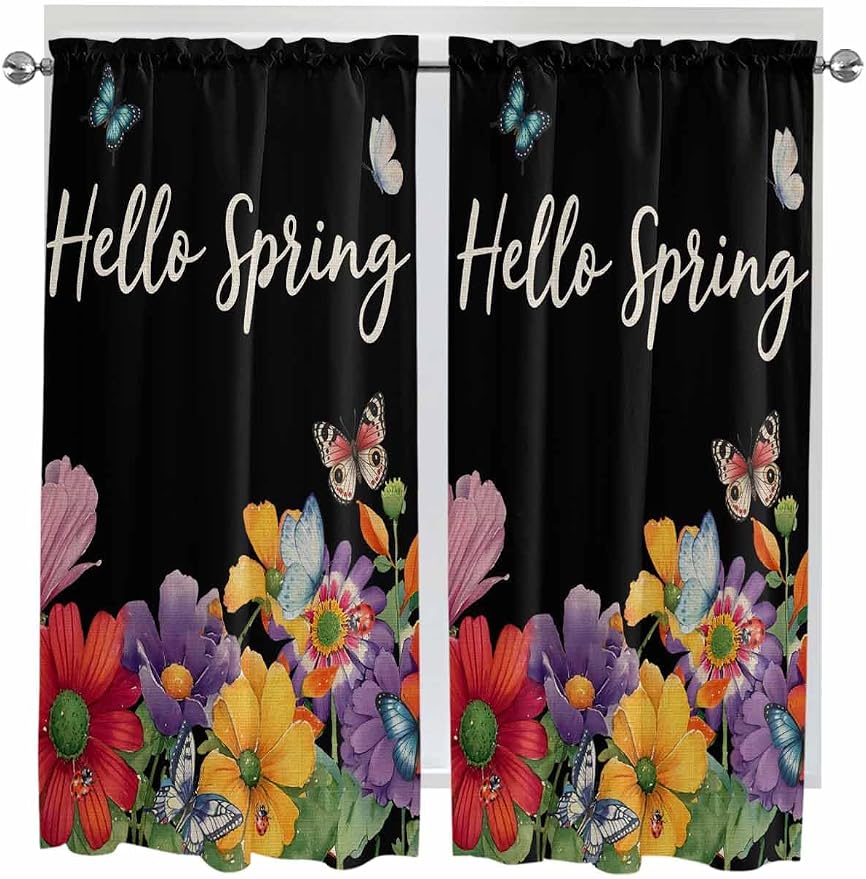 Spring Flowers Living Room Curtains 72 Inches length, Watercolor Country