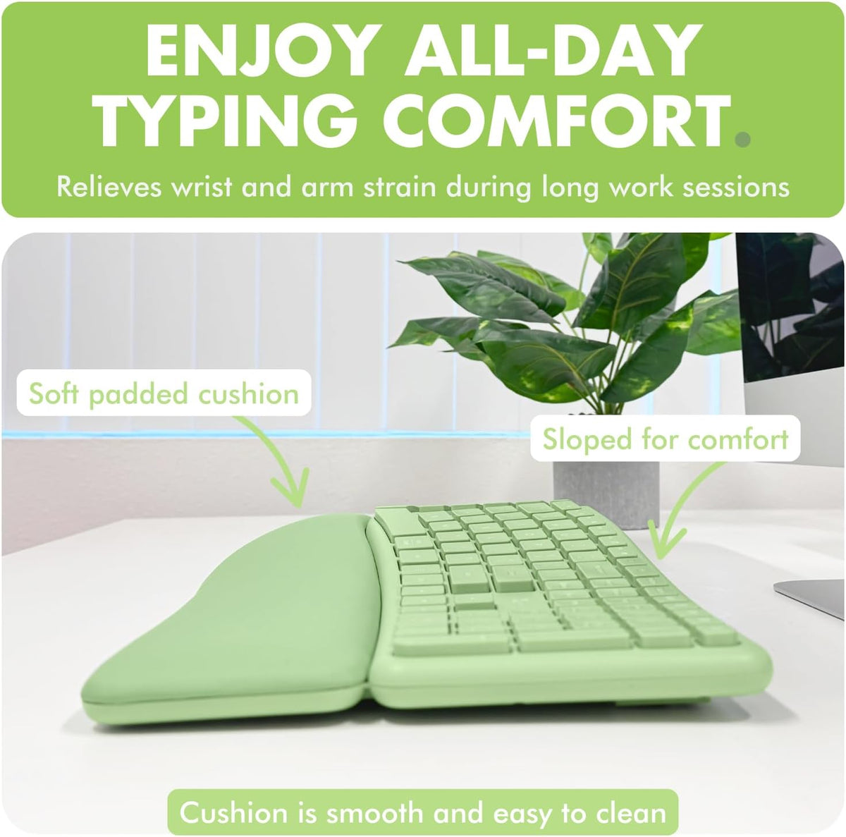 X9 Ergonomic Keyboard and Mouse Wireless Combo - Green Split Keyboard and Mouse Set, Bluetooth/2.4G, Soft Wrist Rest, Rechargeable, Silent Keys, Multi-Device for Laptop, PC, Mac, iOS, Android