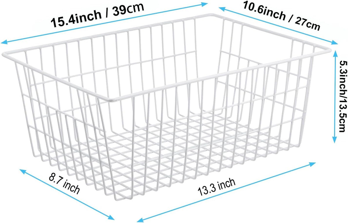 iPEGTOP Wire Storage Freezer Baskets, Set of 6 Large 15.4" Farmhouse Organizer Storage Bins Fridge Basket Rack with Handles for Kitchen Cabinets, Pantry, Office, Bathroom Organization - White