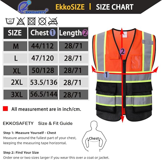 Reflective Mesh Safety Vest for Men Women with 5 Pockets and Zipper Front High Visibility Mesh Vest Hi Vis Construction Work Vest,Meets ANSI/ISEA Standards(EK175-Orangeblack-M)