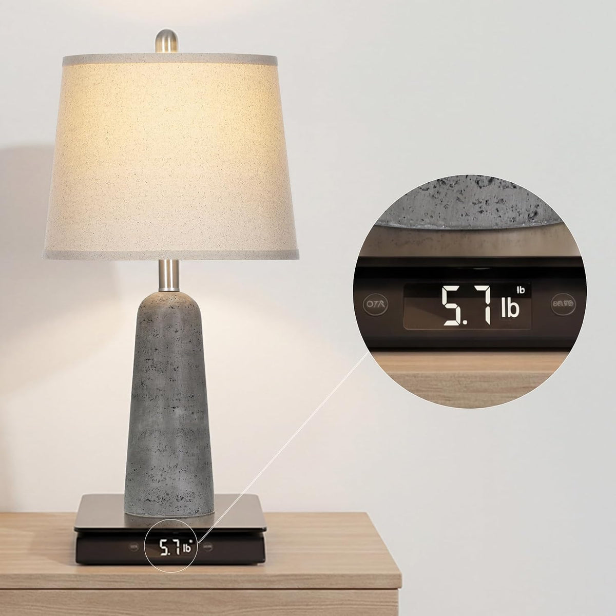 Rinweey 24" Modern Concrete Table Lamps Set of 2, Faux Stone Bedside Lamps for Bedroom, Travertine Inspired Nightstand Lamps for Living Room End Table, Gray (2 LED Bulbs Included)