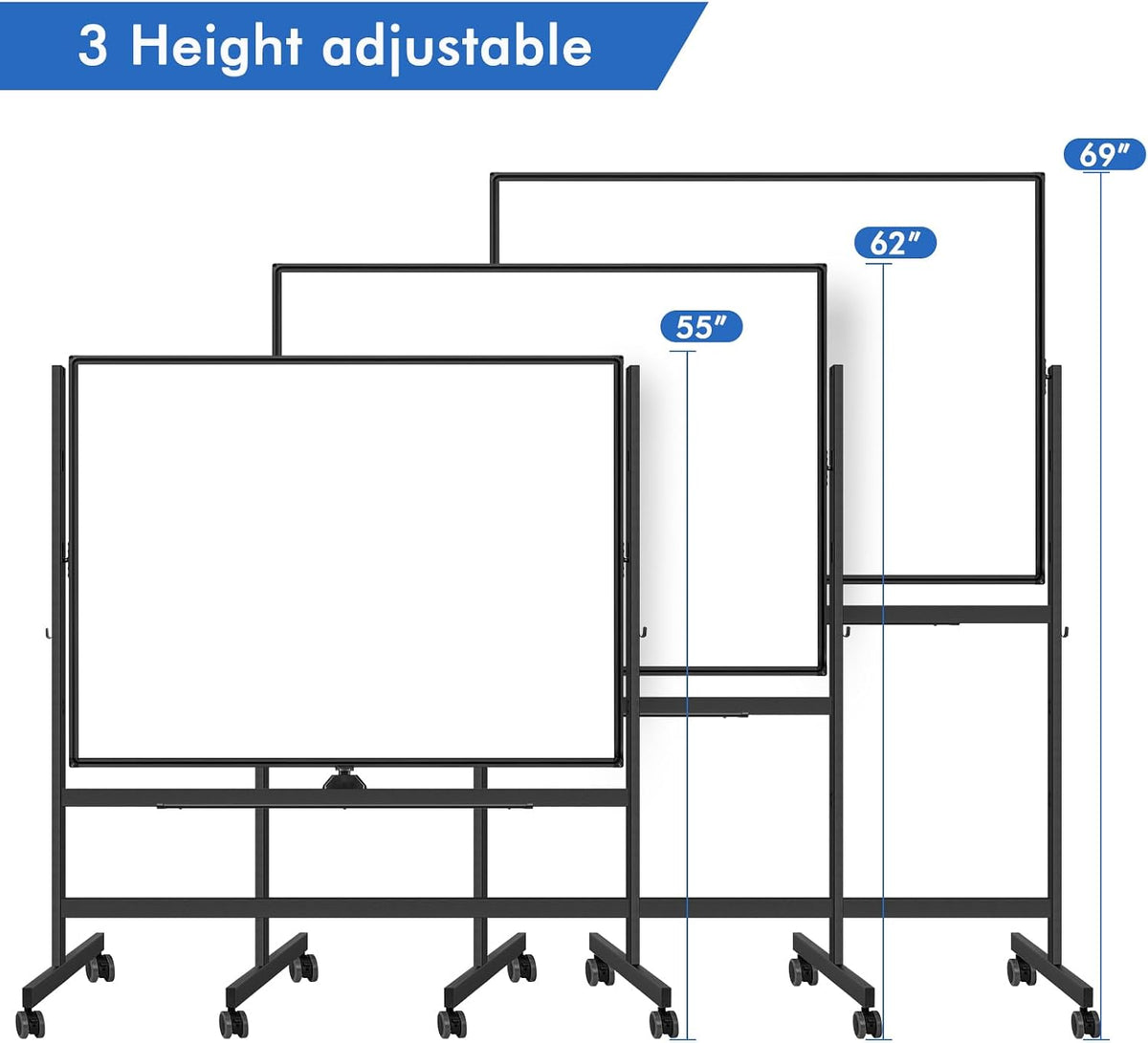 Maxtek Rolling White Board on Wheels 48x36 in, Double-Sided Magnetic Black