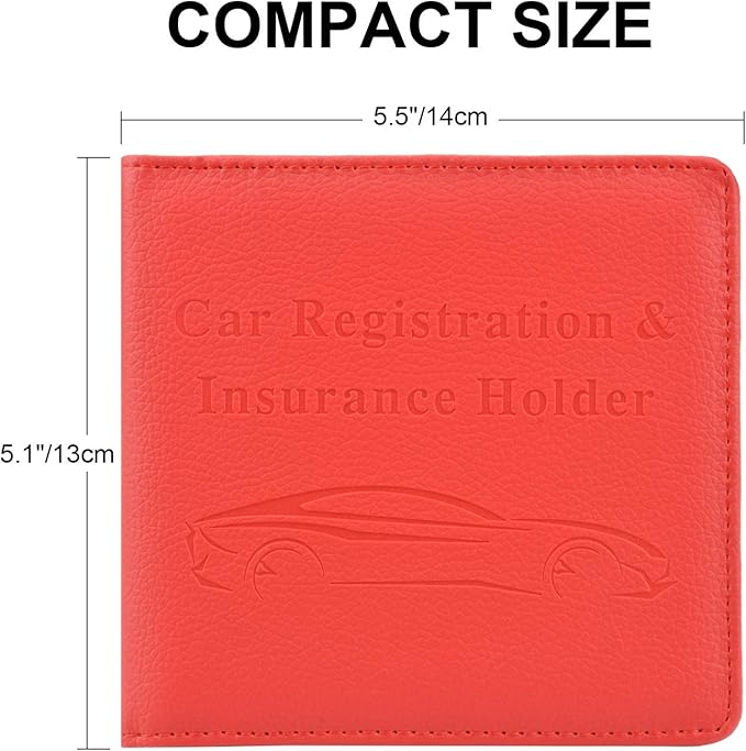 Cacturism Car Registration and Insurance Holder, Vehicle Glove Box Car Organizer Men Women Wallet Accessories Case for Cards, Essential Document, Driver License, Red