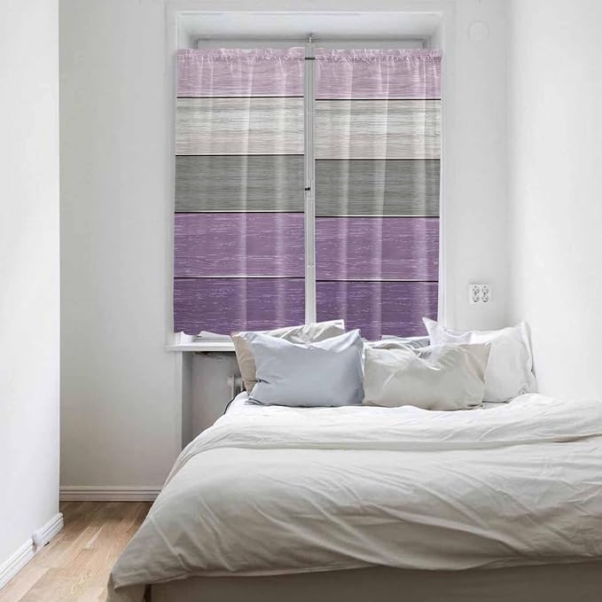 Country Wood Board Gray Purple Window Valance Curtains, Farmhouse Gradient