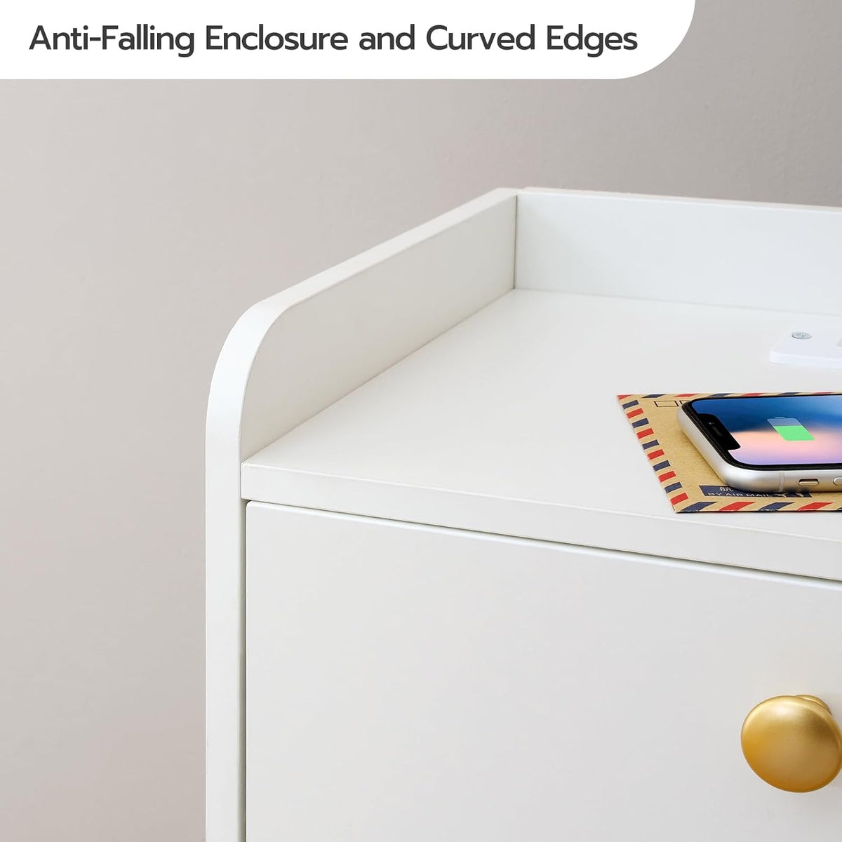 HOOBRO White Nightstand with Charging Station, Modern End Table
