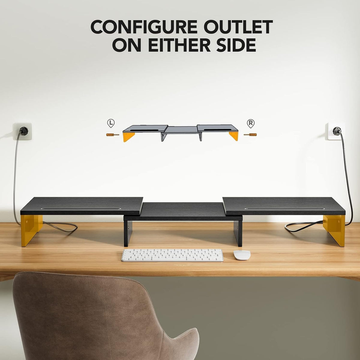HUANUO Dual Monitor Stand with USB Ports, Adjustable Length & Angle, Black