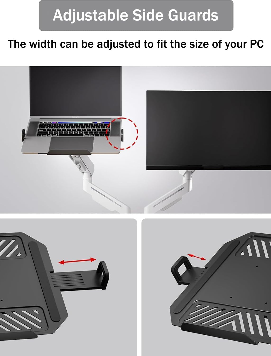 THERAK Adjustable Laptop Tray for Monitor Arm - VESA Laptop Mount Tray Holder 11"-18",Ventilated Steel Notebook Holder for Monitor Stands,VESA 75x75/100x100 Office/Studio/Gaming