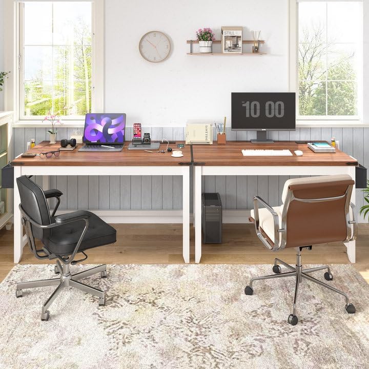 EnHomee 32"Farmhouse Writing Desk with Power Outlet,Storage Bag for Bedroom