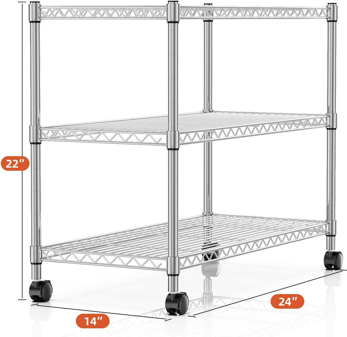 Simple Deluxe 3-Tier Heavy Duty Storage Shelves 750Lb Capacity, 24.02" D x 13.78" W x 21.97" H Shelving Unit for Pantry, Garage, Laundry and Kitchen, Chrome, 2 Pack