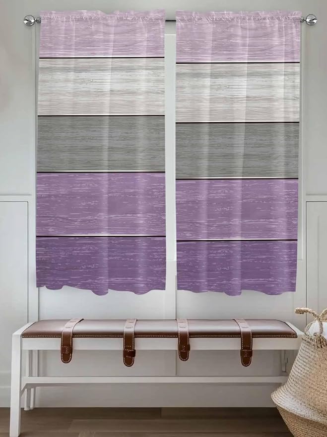 Country Wood Board Gray Purple Window Valance Curtains, Farmhouse Gradient