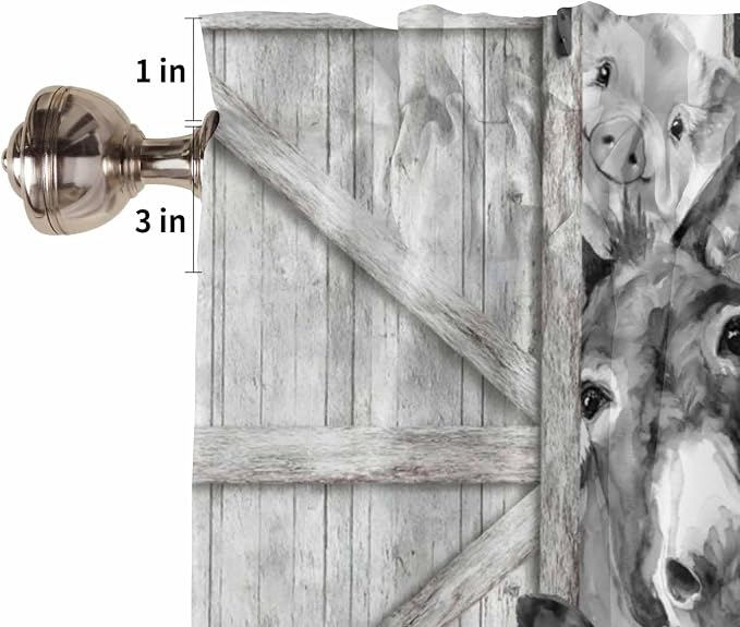 Grey Farmhouse Half Window Curtain 36 Inches Long, Vintage Sunflowers Animals