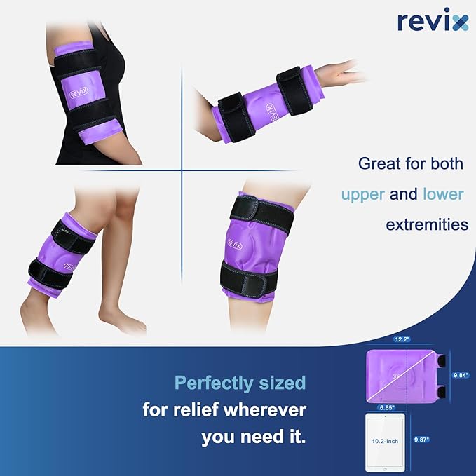 REVIX Knee Ice Pack for Injuries Reusable, Gel Ice Wrap with Cold Compress Therapy for Swelling, Bruises, Injuries, Arthritis, Hands-Free Application