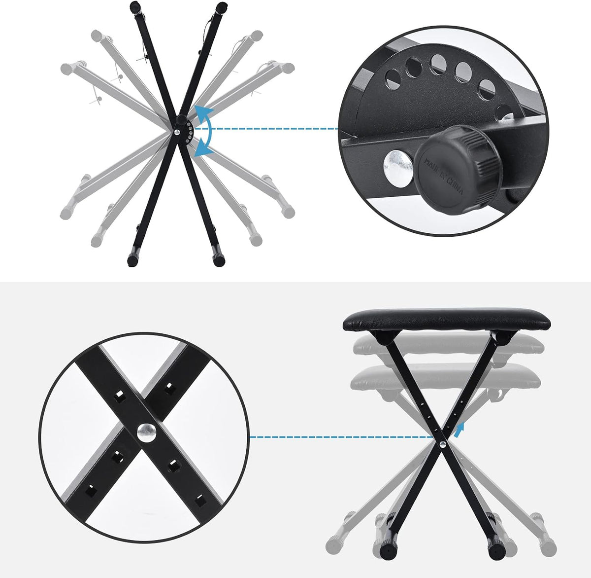 Keyboard Stand & Bench Set, Upgrade Heavy Duty Double-X Keyboard Stand, Adjustable & Portable Digital Piano Stand with Locking Straps