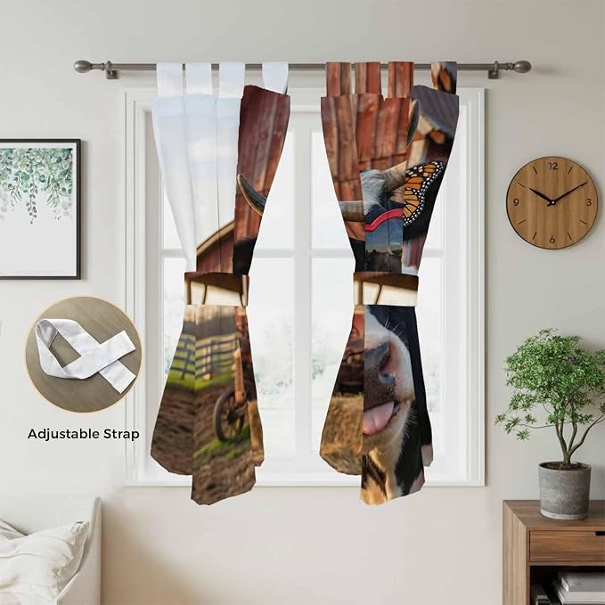 Farm Cows Bedroom Curtains 72 Inch Length, Window Curtains Tab Top, Farmhouse