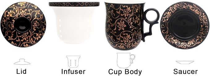 Porcelain Tea Cup with Infuser Lid and Saucer Sets