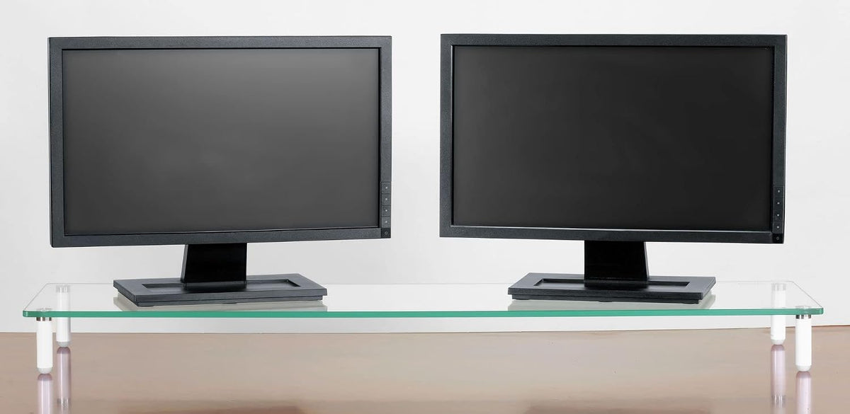 Kantek Extra-Wide Glass Monitor Riser with 8mm Tempered Glass Platform and 60-Pound Capacity, Clear Glass (MS380), 3.3" x 39.4" x 10.2"