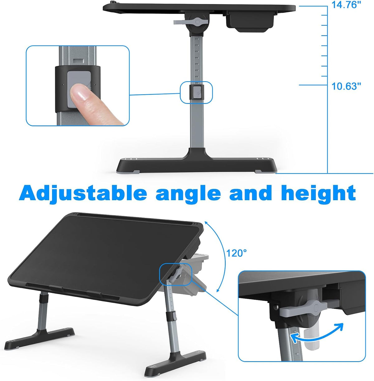 Adjustable Lap Desk, XXL-Large Foldable Bed Table Tray for Adults
