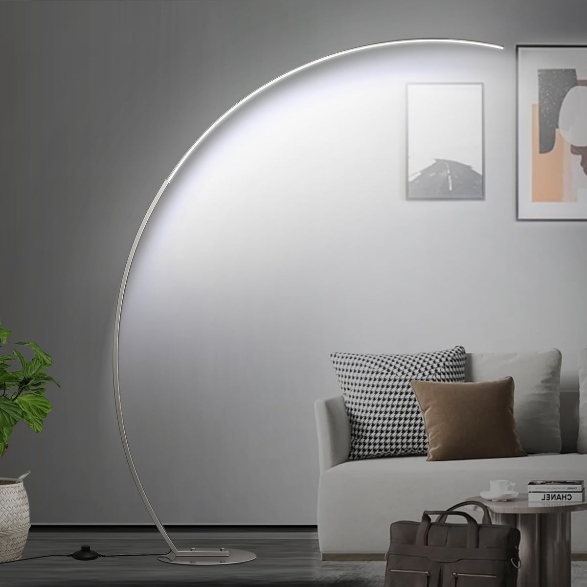 Dimmable LED Floor Lamp with 3 Color Temperatures, Ultra Bright 2000LM Brushed Nickel Arc Floor Lamps for Living Room, Modern Tall Lamp with Remote Control Reading Floor Lamp for Bedroom Office