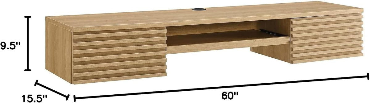 Modway Render Mid-Century Modern, Wall Mount Office Desk, Oak