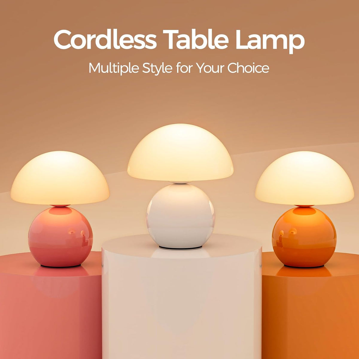 NIORSUN Wireless Mushroom Lamp,Table Lamp for Bedroom, Portables Cordless Lamps,Wireless lamp,Small Bedside Table Touch Lamps for Living Room,Mini Mushroom 5200mAh Battery Operated Lamp Modern (White)