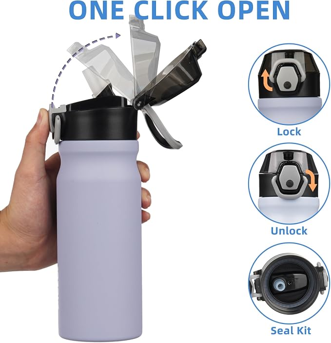 BJPKPK 18 oz Water Bottle with Straw & Handle, Insulated Stainless Flask | Leak