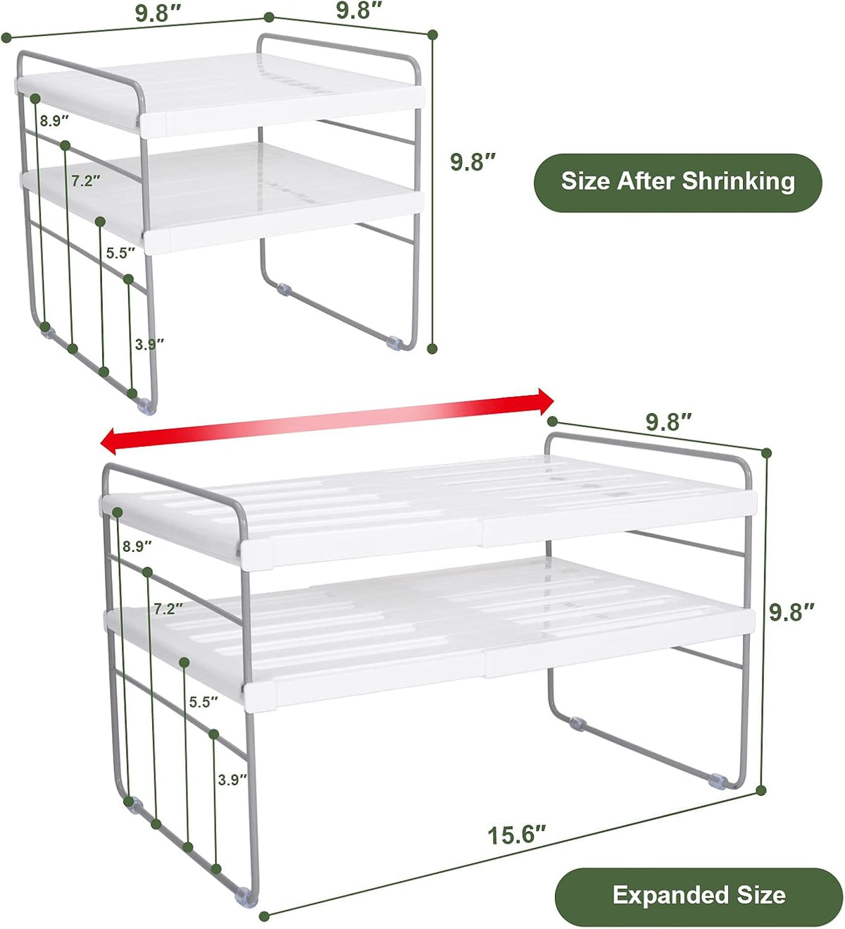 2 Pack Expandable Kitchen Wrap Organizer Rack, Height & Width Adjustable Aluminum Foil and Plastic Wrap Organizer for Pantry, Cabinet Food Wrap Organization and Storage - (3 Tier 9.8 to 15.6"L)