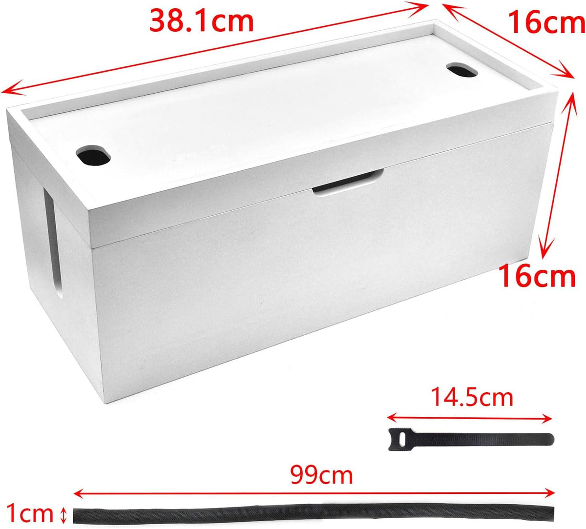 15 Inch Bamboo Large Cable Management Box, White Cord Organizer