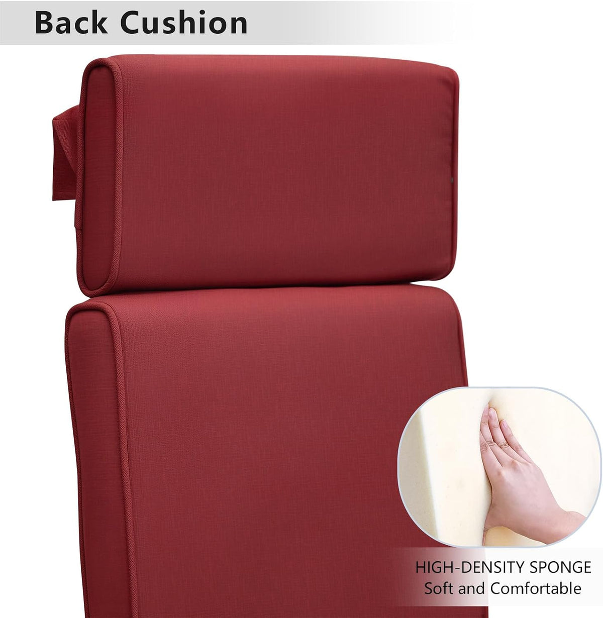 Skypatio All-Weather Outdoor Recliner Chair Replacement Cushion, Outdoor Waterproof Cushion for Patio Reclining Chair (Red)