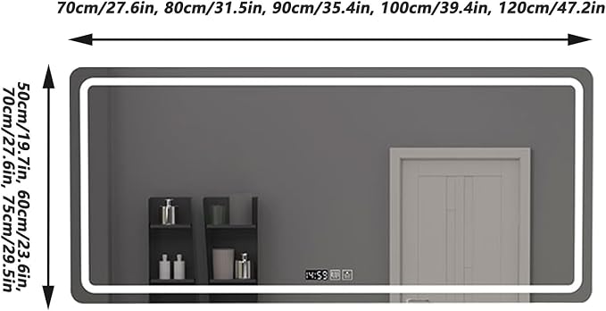 Bathroom Mirror with LED Lights, Lighted Bathroom Makeup Wall Mounted Mirror