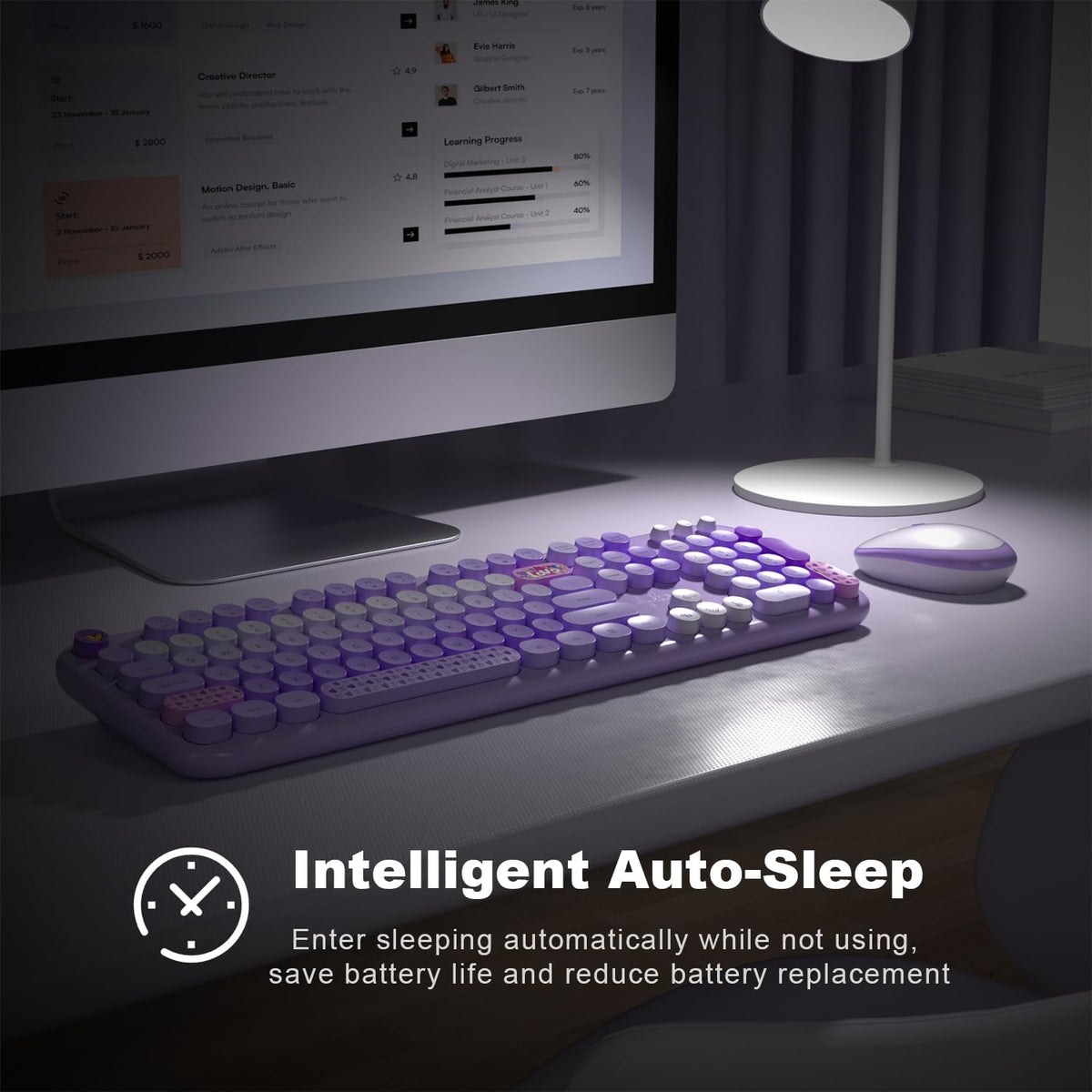MOFII Wireless Keyboard and Mouse Combo - Pale Purple Full Sized Plug and Play Colorful Computer Keyboards - 104 Keys Round Keycap USB 2.4G Cute Keyboard for Windows/Laptop/Mac/Desktop/PC