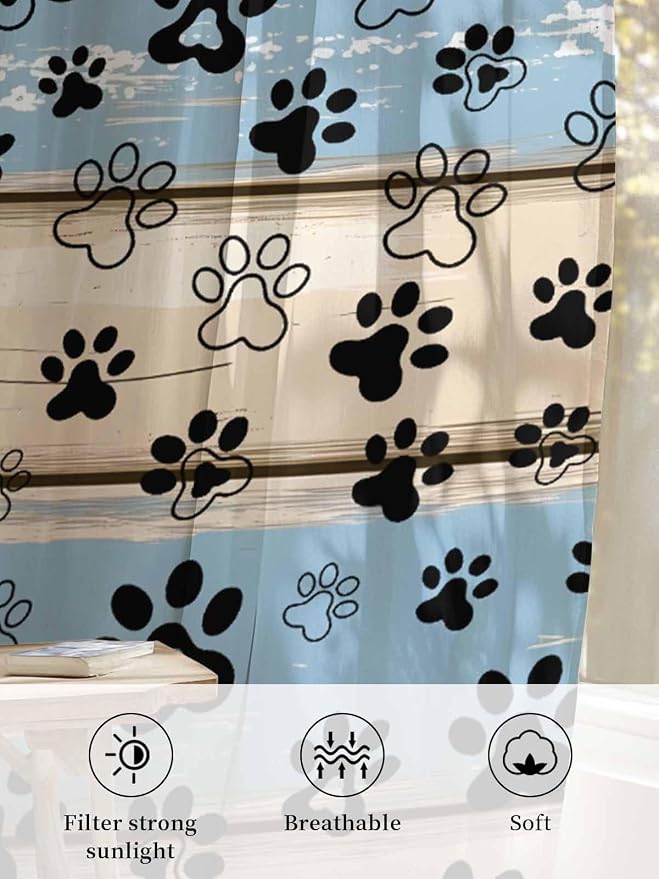 Sheer Curtains 96 Inches Long, Vintage Farmhouse Rustic Wooden Grain Privacy