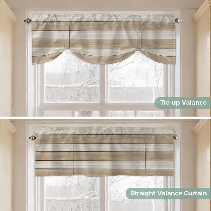 Brown Ombre Wooden Tie Up Valance Curtains