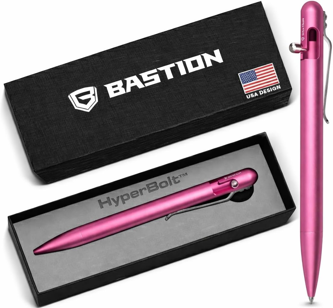 BASTION Slim Aluminum Bolt Action Pen, Stylish Pens for Women, Pink EDC