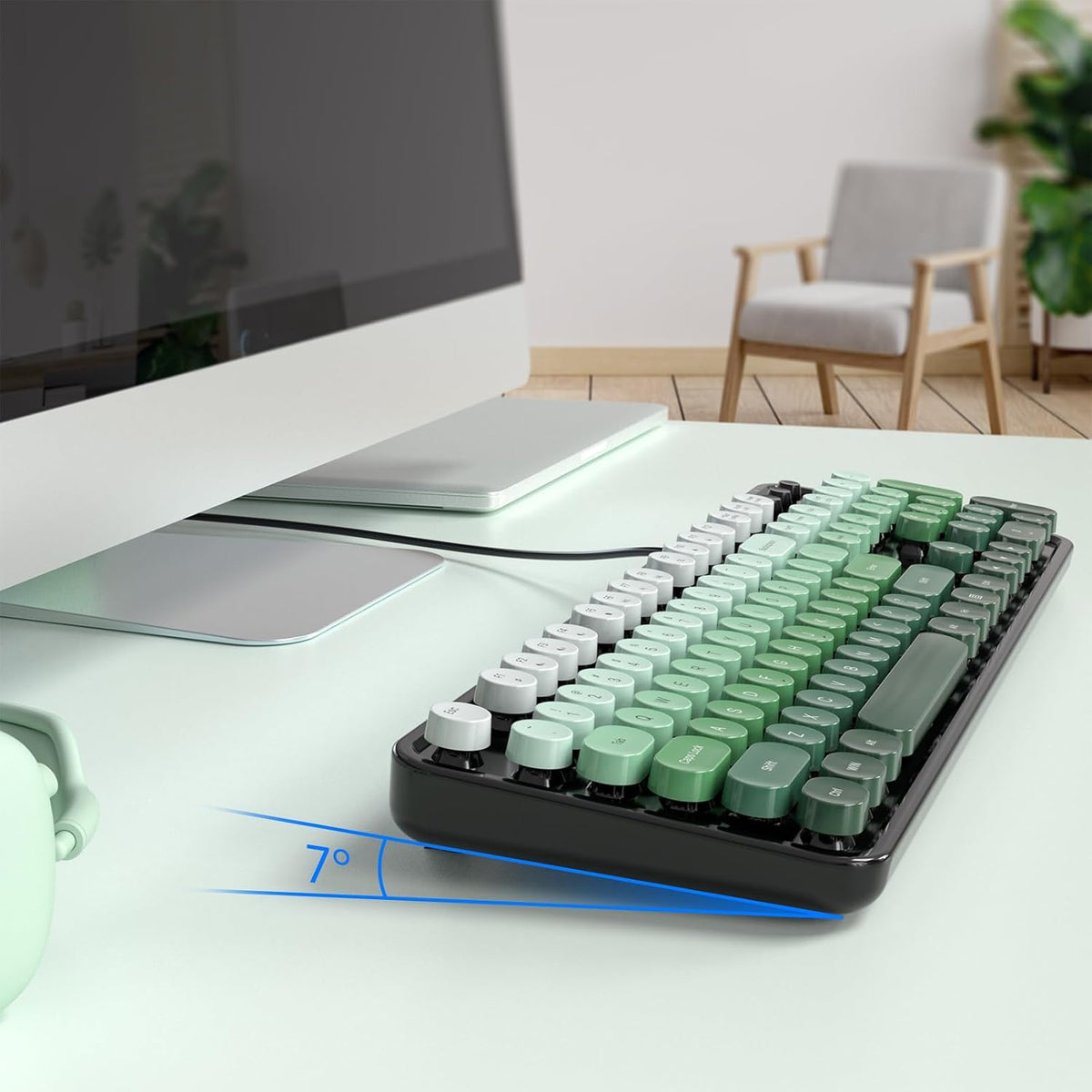 MOFII Computer Keyboard Wired,Round Key Retro Typewriter Keyboard Full Size