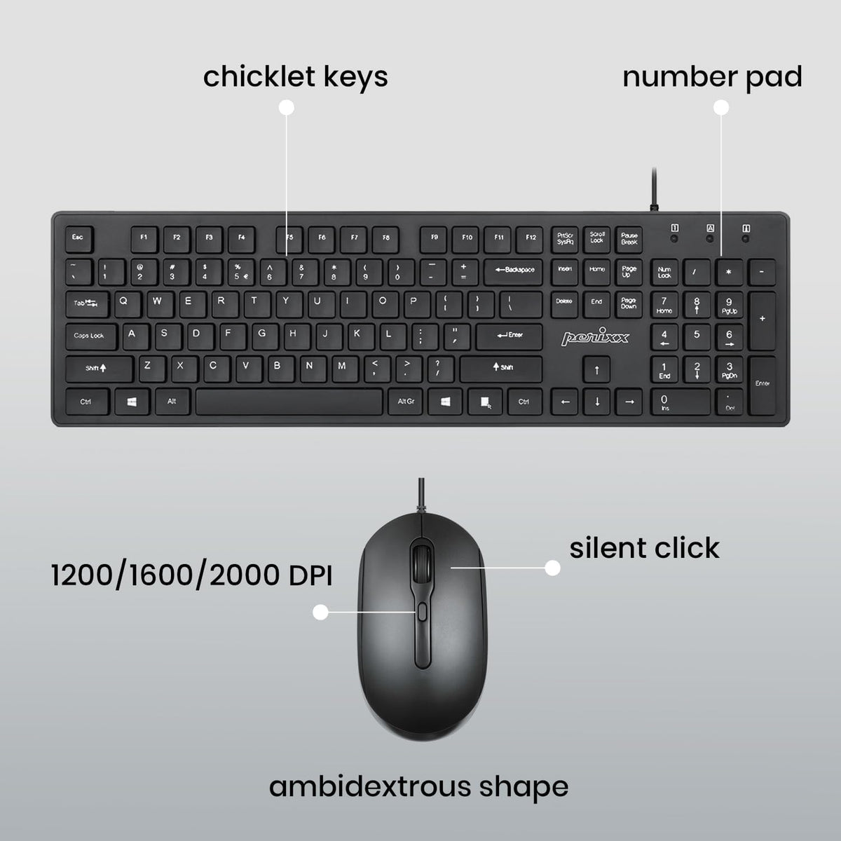 Perixx PERIDUO-117P, Wired Standard PS2 Keyboard and Mouse Combo - Full-Size Layout - Bundle with 3 Button Optical Mouse - 5.9 ft Cable - Black
